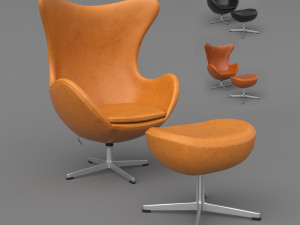 leather egg chair ottoman arne jacobsen vray corona - pbr 2k - 3 colors 3D Model