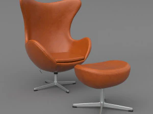 leather egg chair ottoman arne jacobsen vray corona - pbr 2k - 3 colors 3D Model