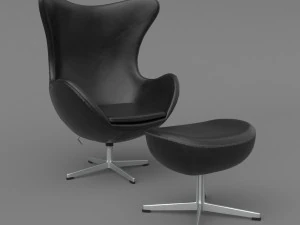 leather egg chair ottoman arne jacobsen vray corona - pbr 2k - 3 colors 3D Model