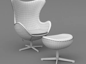 leather egg chair ottoman arne jacobsen vray corona - pbr 2k - 3 colors 3D Model