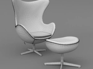 leather egg chair ottoman arne jacobsen vray corona - pbr 2k - 3 colors 3D Model