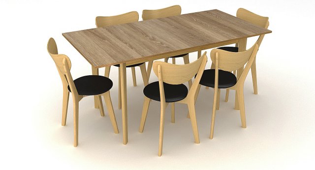 hygena merrick oak table and 6 faux leather chairs Modelo 3D .c4d .max .obj .3ds .fbx .stl .blend 