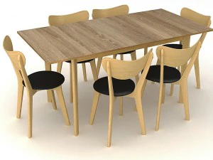 tavolo hygena merrick in rovere e 6 sedie in finta pelle Modello 3D