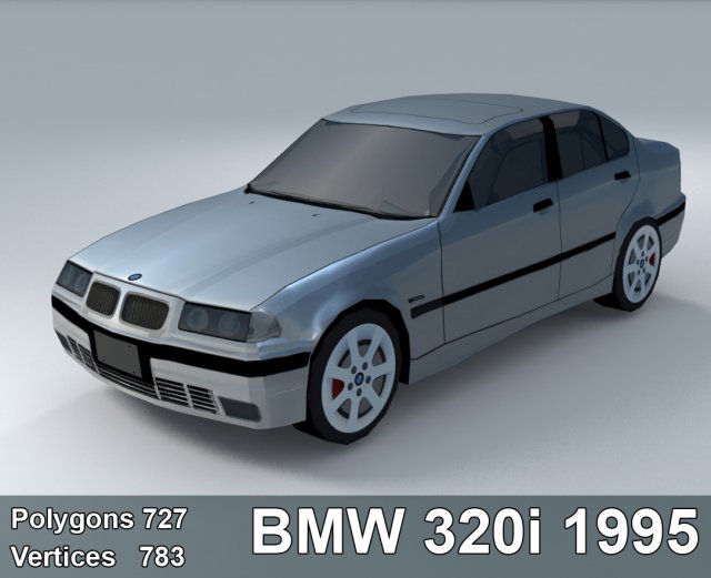 bmw 320i 1995 lowpoly 3D मॉडल .c4d .max .obj .3ds .fbx .stl .blend 
