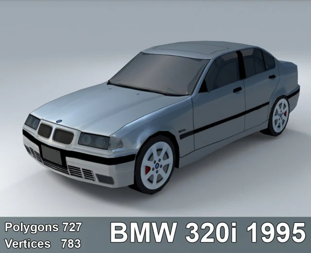 bmw 320i 1995 lowpoly 3D Model .c4d .max .obj .3ds .fbx .stl .blend