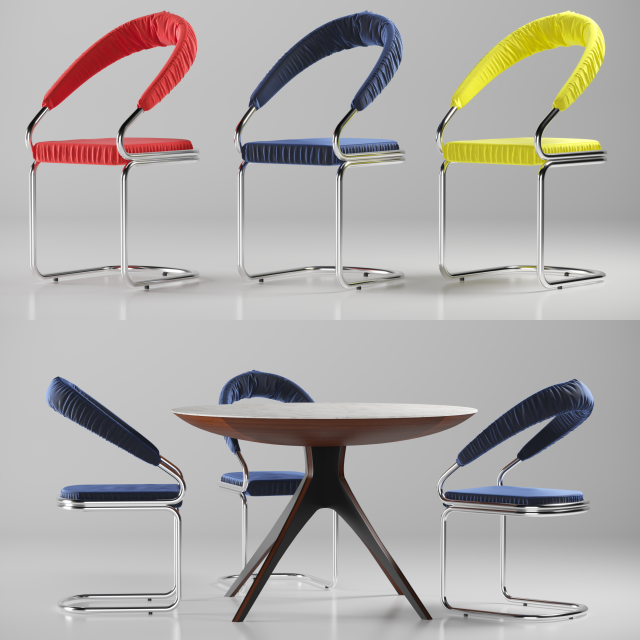 table and chair with upholstery 3D Model .c4d .max .obj .3ds .fbx .stl .blend 