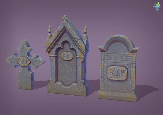 11 Tombstones 3D Model .c4d .max .obj .3ds .fbx .stl .blend