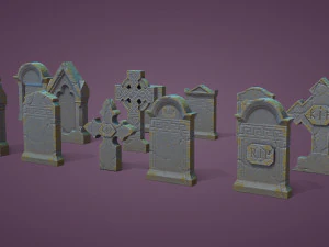 11 Tombstones 3D Model
