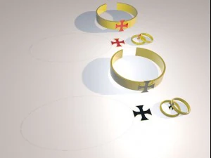 cross red and black ring chain necklace 3D Model