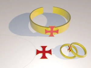 cross red and black ring chain necklace 3D Model