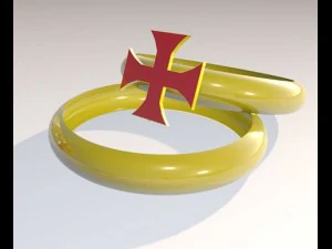 cross red and black ring chain necklace 3D Model