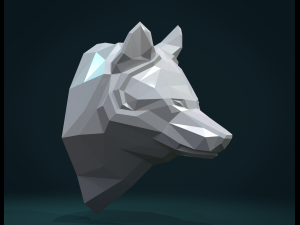 low poly wolf head 3D Print Model