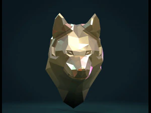 low poly wolf head 3D Print Model