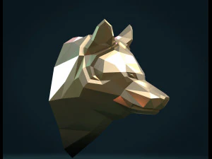 low poly wolf head 3D Print Model