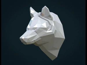 low poly wolf head 3D Print Model