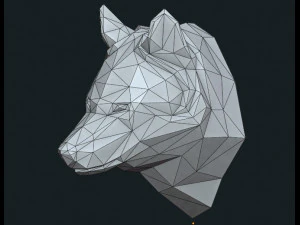 low poly wolf head 3D Print Model