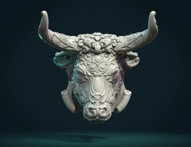 ornate bull head 3D-Druckmodell .c4d .max .obj .3ds .fbx .stl .blend 