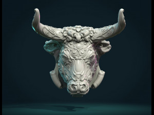 ornate bull head 3D Print Model