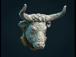 ornate bull head 3D Print Model