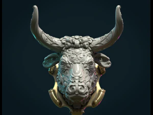 ornate bull head 3D Print Model