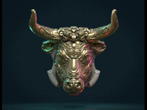 ornate bull head 3D Print Model