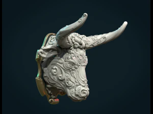 ornate bull head 3D Print Model