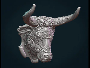 ornate bull head 3D Print Model