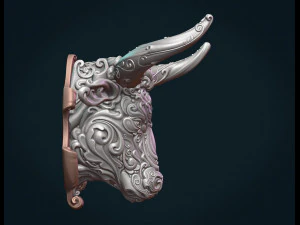 ornate bull head 3D Print Model