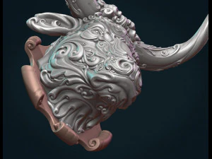 ornate bull head 3D Print Model