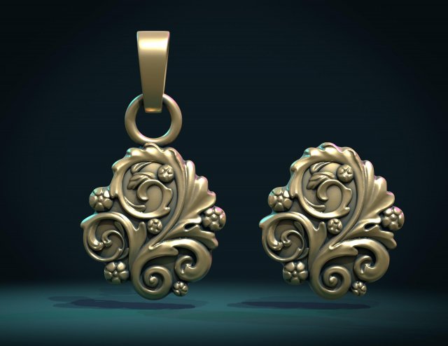 leaves scrolls charm pendant 3D Принт Модель .c4d .max .obj .3ds .fbx .stl .blend 