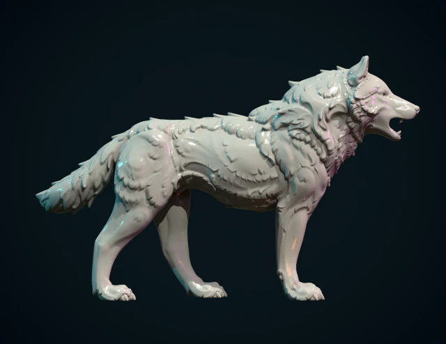 Wolf sculptuur 3D printmodel .c4d .max .obj .3ds .fbx .stl .blend 