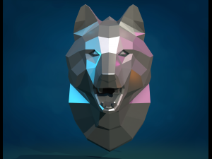 Wolf head low poly 3D Print Model