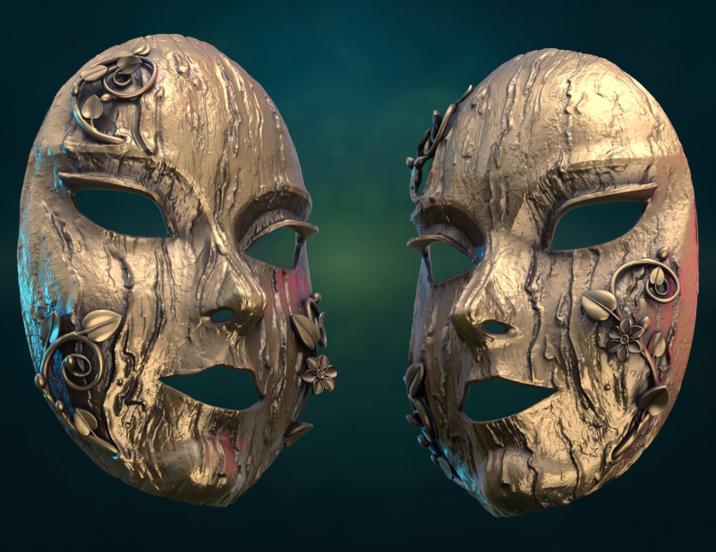 Bark Dryad Mask Model Cetak 3D .c4d .max .obj .3ds .fbx .stl .blend