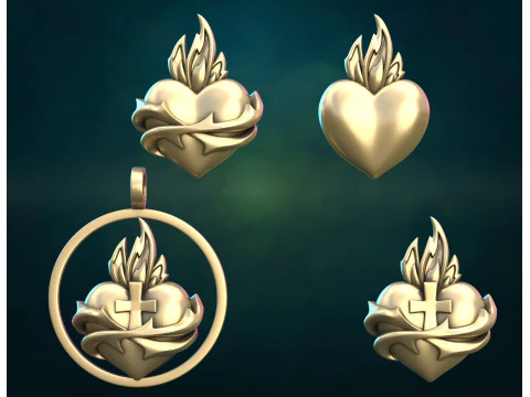 Flame heart and Pendant 3D Print Model