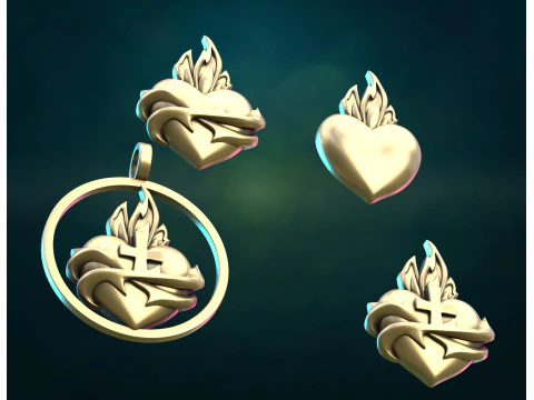 Flame heart and Pendant 3D Print Model