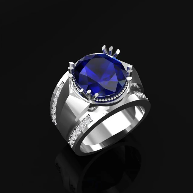 white gold ring with sapphire 3D Print Model .c4d .max .obj .3ds .fbx .stl .blend 