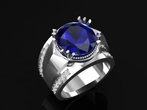 Wei&szlig;goldring mit Saphir 3D Druckmodell