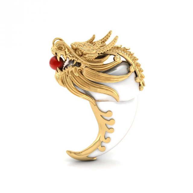 tiger teeth with golden dragon and ruby 3D Print Model .c4d .max .obj .3ds .fbx .stl .blend 