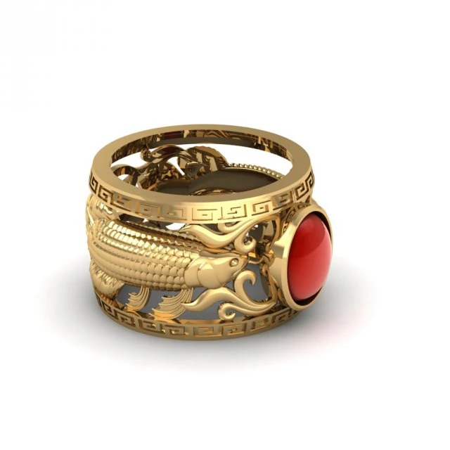 Goldring mit Rubinoval 3D Druckmodell .c4d .max .obj .3ds .fbx .stl .blend 