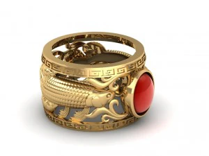 Goldring mit Rubinoval 3D Druckmodell