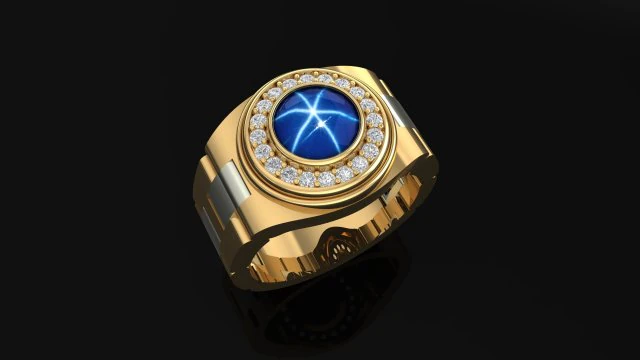 gold men ring with diamond and sapphire 3D Print Model .c4d .max .obj .3ds .fbx .stl .blend 