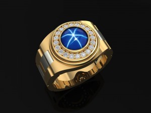 gold men ring with diamond and sapphire 3D Print Model