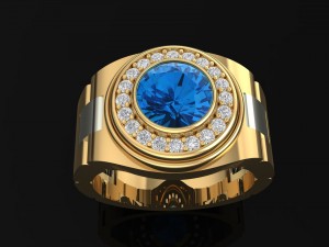 gold men ring with diamond and sapphire Modelo de Impressão 3D