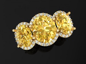 3d golden luxury women ring with oval diamond Model Cetak 3D