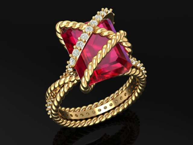 3d golden luxury women ring with ruby 3D Print Model .c4d .max .obj .3ds .fbx .stl .blend 