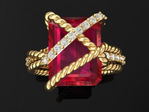 3d golden luxury women ring with ruby 3Dプリントモデル