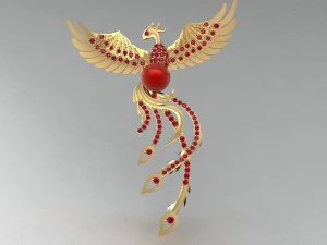 Pendentif ph&eacute;nix dor&eacute; 3d Modèles 3D en vedette