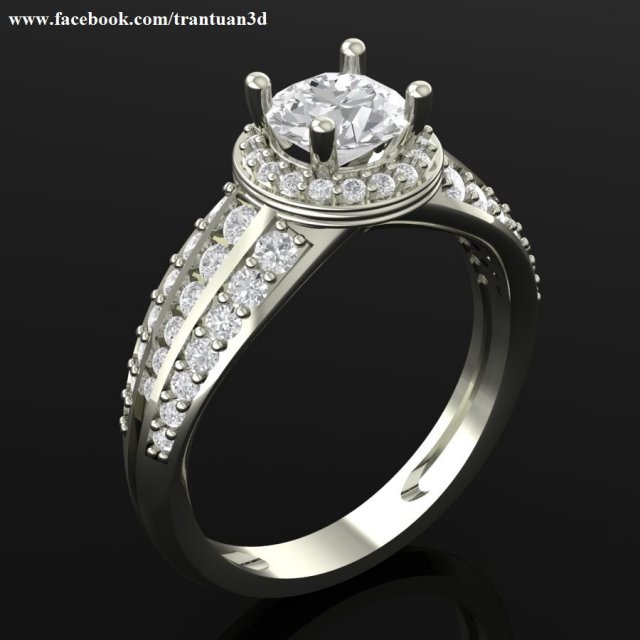 Download 3d white gold halo ring with diamond 3D Model