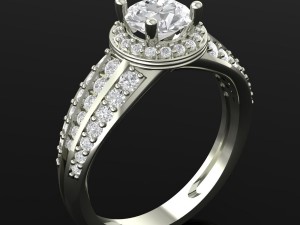 3d white gold halo ring with diamond 3D Принт Модель