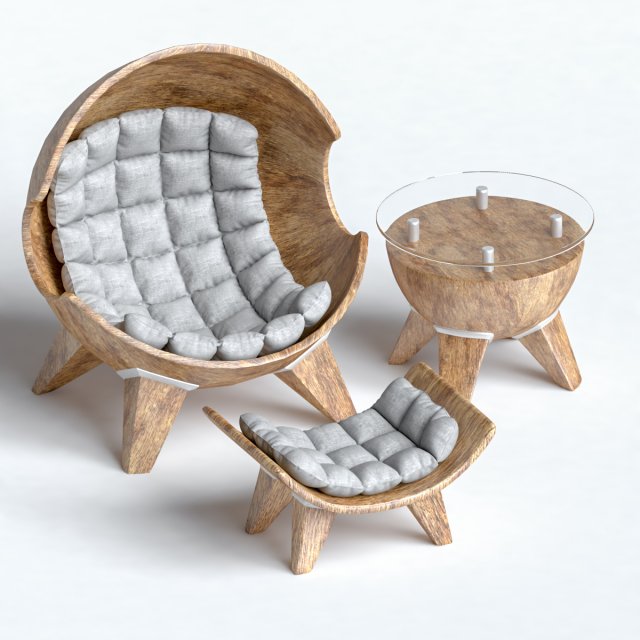 armchair sphere with ottoman and table Model 3D .c4d .max .obj .3ds .fbx .stl .blend 
